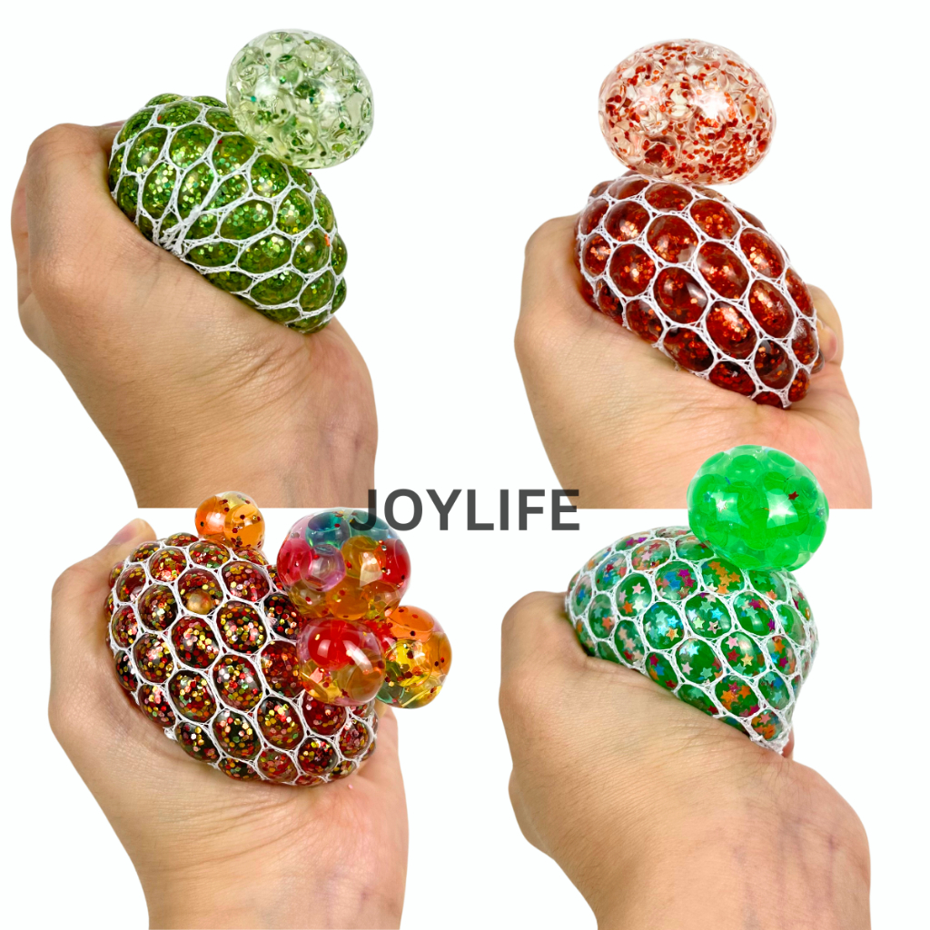 บอลบีบตาข่าย สีพาสเทล สีกากเพชร ลูกใหญ่ บอลบีบทะลัก ของเล่นคลายเครียด สกุชชี่ บอลองุ่น