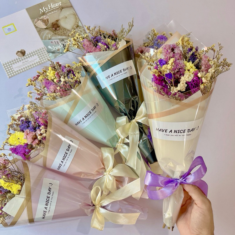 ❗️พร้อมส่ง 💐ช่อดอกไม้แห้ง ดอกไม้รับปริญญา สูง 13“ ขนาดกำลังน่ารักเลยค่ะ 🩷ดอกสเเตติสแห้ง