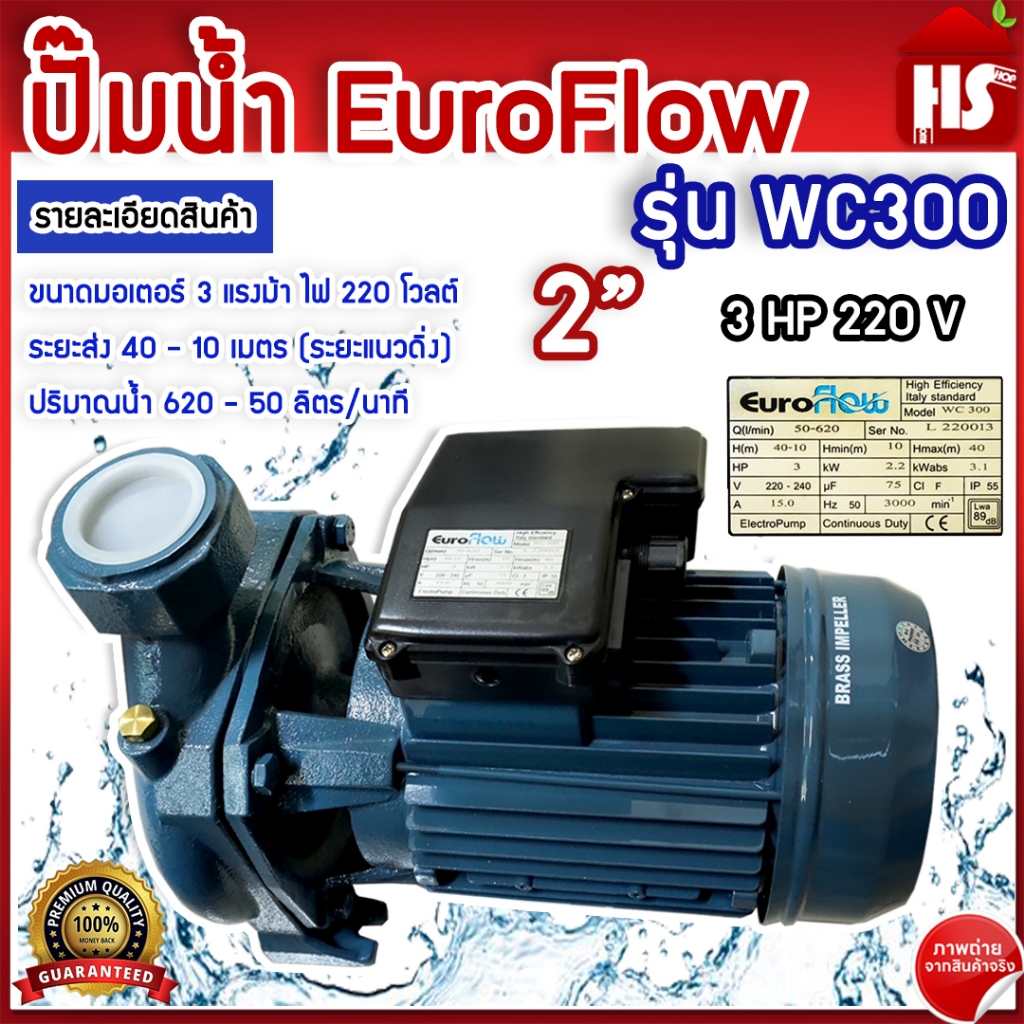 ปั๊มน้ำ EuroFlow 3HP 220V รุ่น WC300 ปั๊มหอยโข่ง ปั้มน้ำ ปั้มหอยโข่ง
