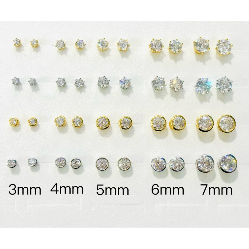 ต่างหูเพชรกลม ขนาด 3mm 4mm 5mm 6mm7mm ต่างหูมินิมอล