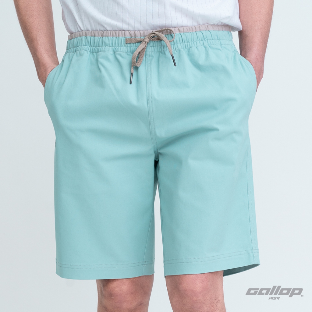 GALLOP : Men's Wear CASUAL SHORTS กางเกงขาสั้นเอวยางยืด รุ่นต่อขอบ GS9024 สี Aruba Blue ฟ้าป่นเขียว / ราคาปกติ 1790.-