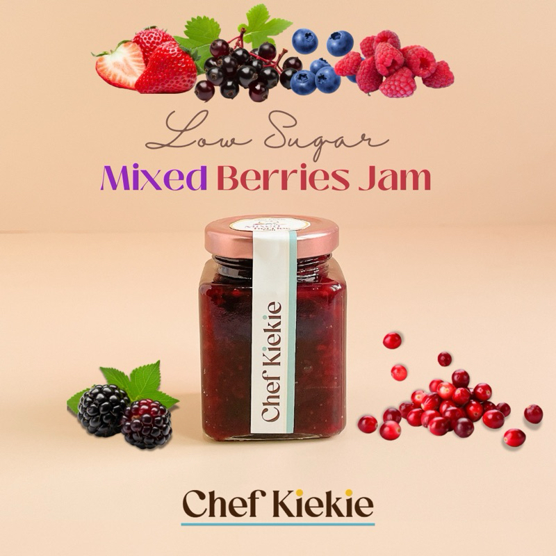 ChefKiekie Mixed Berry Jam แยม มิกซ์เบอร์รี่ หวานน้อย เนื้อเข้มข้น ผลไม้เป็นชิ้น 120 กรัม