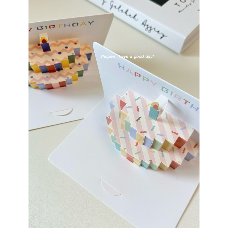 พร้อมส่ง > การ์ดPOP UP รูปเค้กวันเกิด พร้อมซอง มี2สีให้เลือก