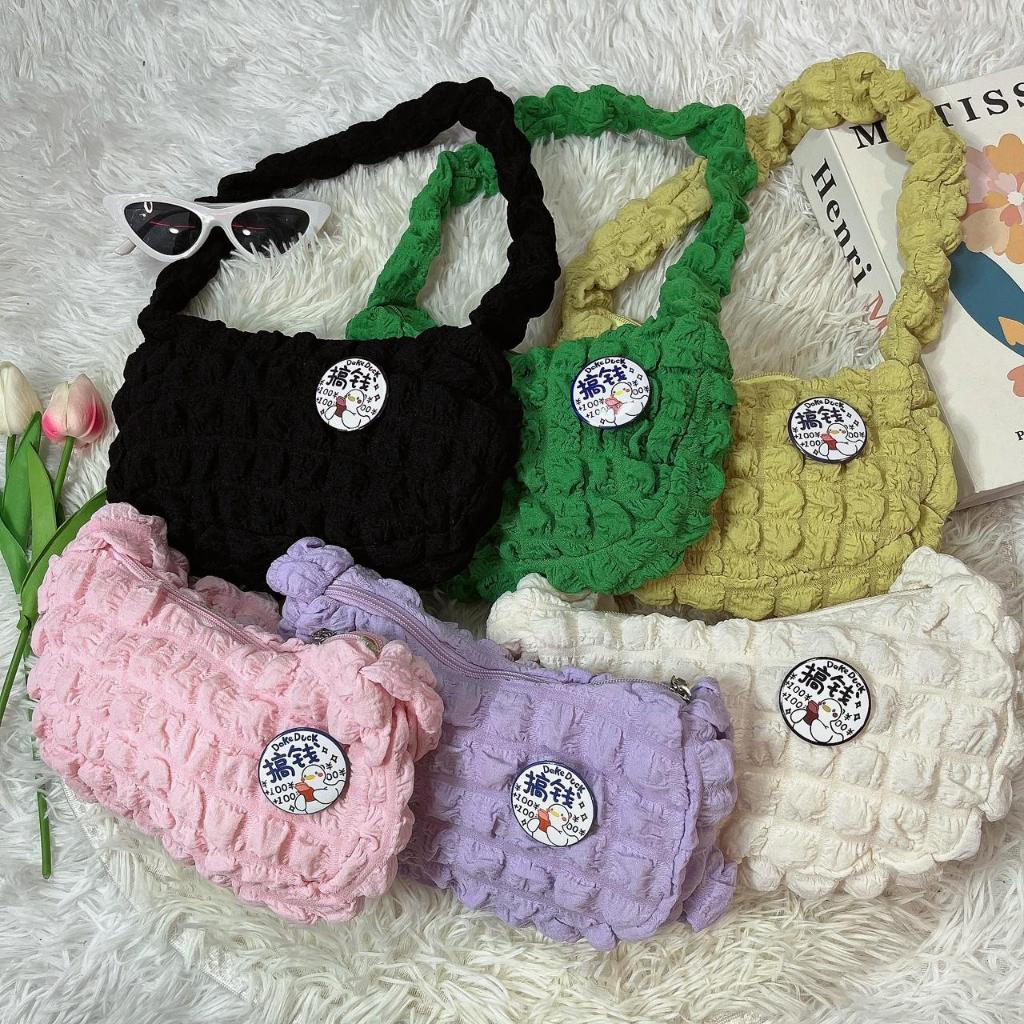 bag01 กระเป๋าคล้องไหล่ผู้หญิง งานผ้านุ่มถักฝองก้อนเมฆ กระเป๋าสะพายข้าง กระเป๋าผู้หญิง