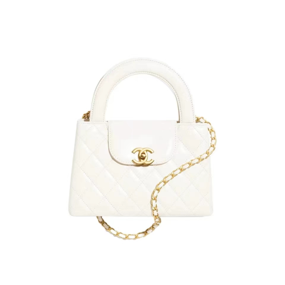 Chanel/glossy cowhide/crossbody bag กระเป๋าสะพายไหล่/มินิ/กระเป๋าผู้หญิง/สีขาว แท้ 100%