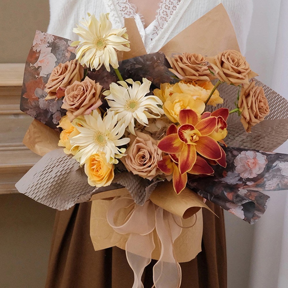 💐กระดาษห่อช่อดอกไม้💐 กระดาษคราฟท์ 20แผ่น/แพ็ค ลายหนังสือพิมพ์ ห่อพัสดุ 50*70cm ม้วนริบบิ้นผ้าซาติน สําหรับตกแต่งง💐🎁 - รูปที่ 6