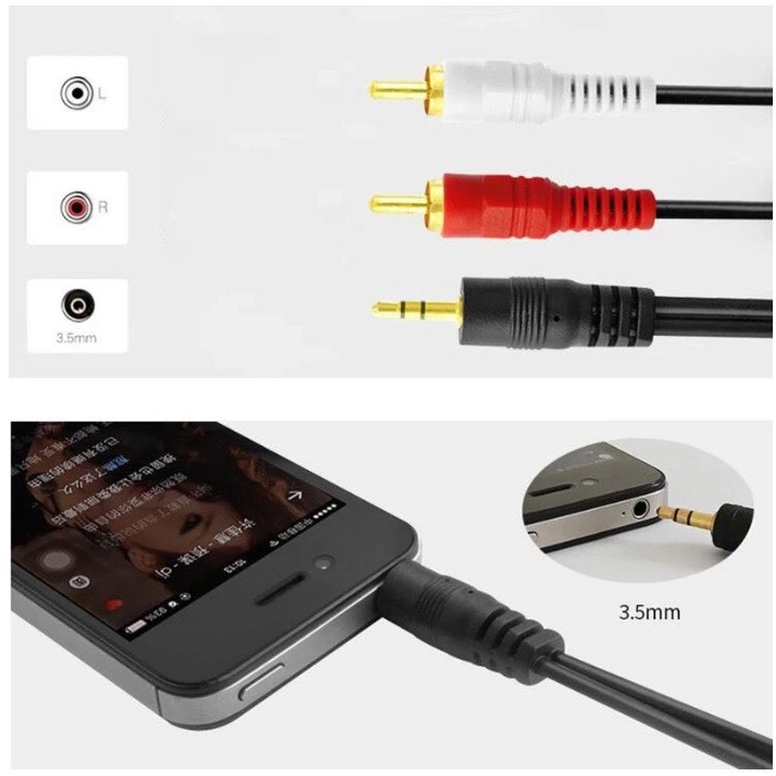 สาย Aux to RCA 1 ออก 2 Cable (สีขาว/แดง) สายสัญญาณเสียง ความยาว 1.5เมตร 3เมตร 5เมตร 10เมตร 15เมตร 20เมตร