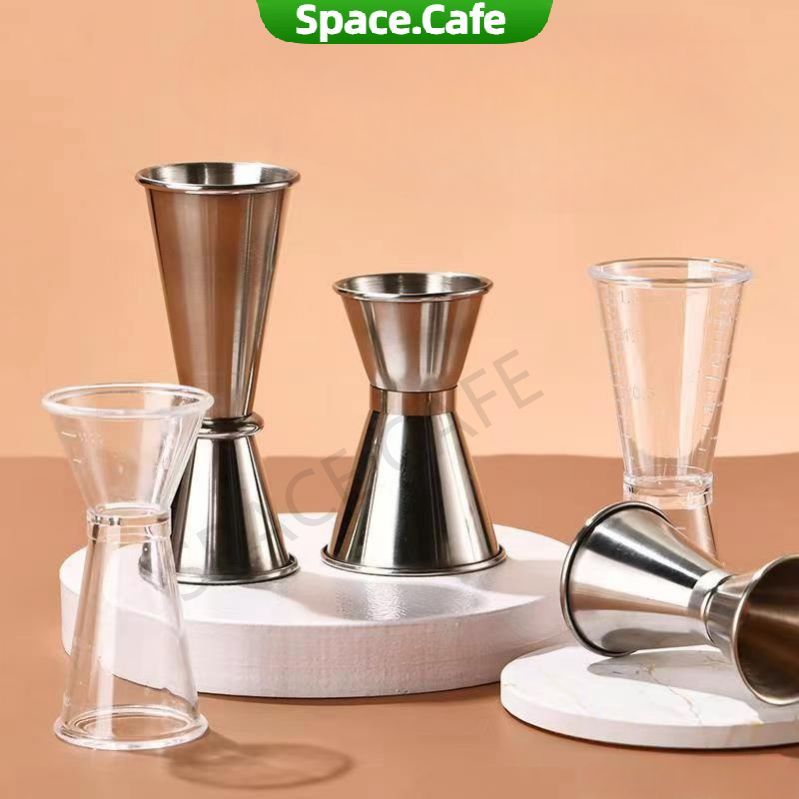 [Space.Cafe]จิ๊กเกอร์ สแตนเลส และ พลาสติก ถ้วยตวง2ด้าน แก้วชง มีสเกล Jigger
