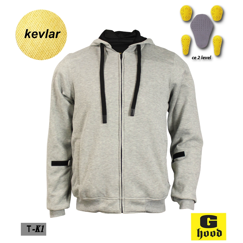 เสื้อฮู้ดการ์ด  Kevlar Aramid Fiber  เครฟล่า เทาอ่อน