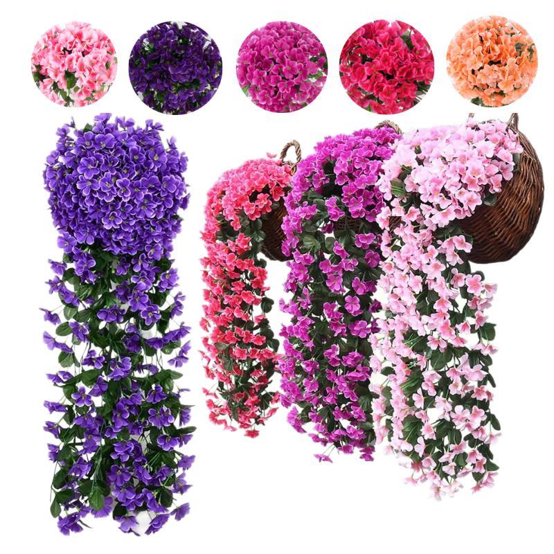 ดอกไม้สีม่วงประดิษฐ์ดอกไม้ Wisteria ตะกร้าแขวน Garland Vine ดอกไม้ผ้าไหมปลอมตกแต่งสวนกลางแจ้งในร่มจำนวนมาก