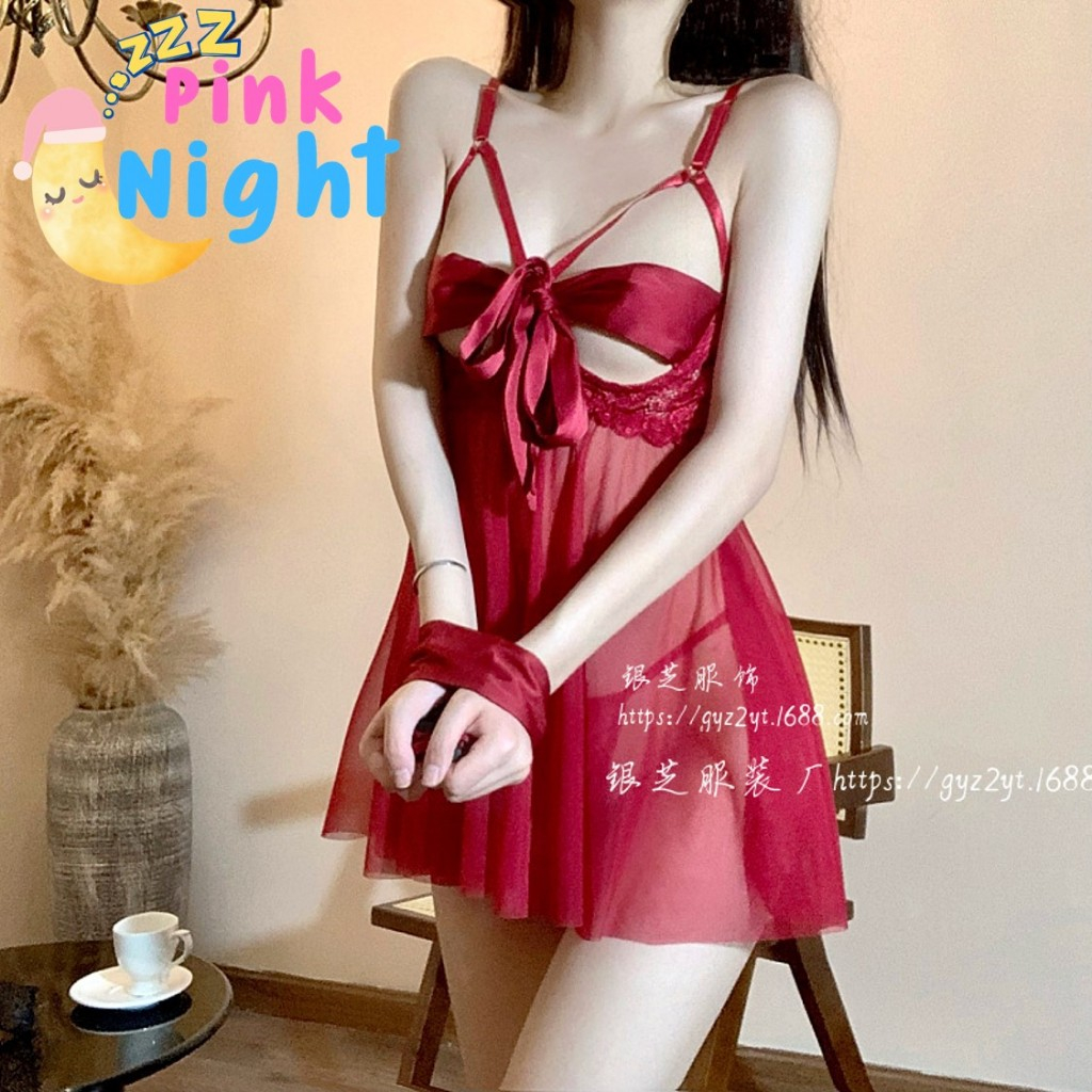 PINK NIGHT ชุดนอนซีทรู ชุดนอน sexy ชุดนอนแซ่บๆ 😻 ไซต์ M-XXL นน.40-80 kg. สายเดี่ยว เปิดไหล่เปิดหลัง PN-668