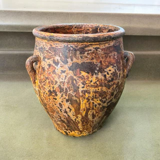 Flower pot กระถางดินเผาทรงโอ่งมีหู 3 หู สีวินเทจ เก่า ๆ ขนาด 26 x 30 cm.