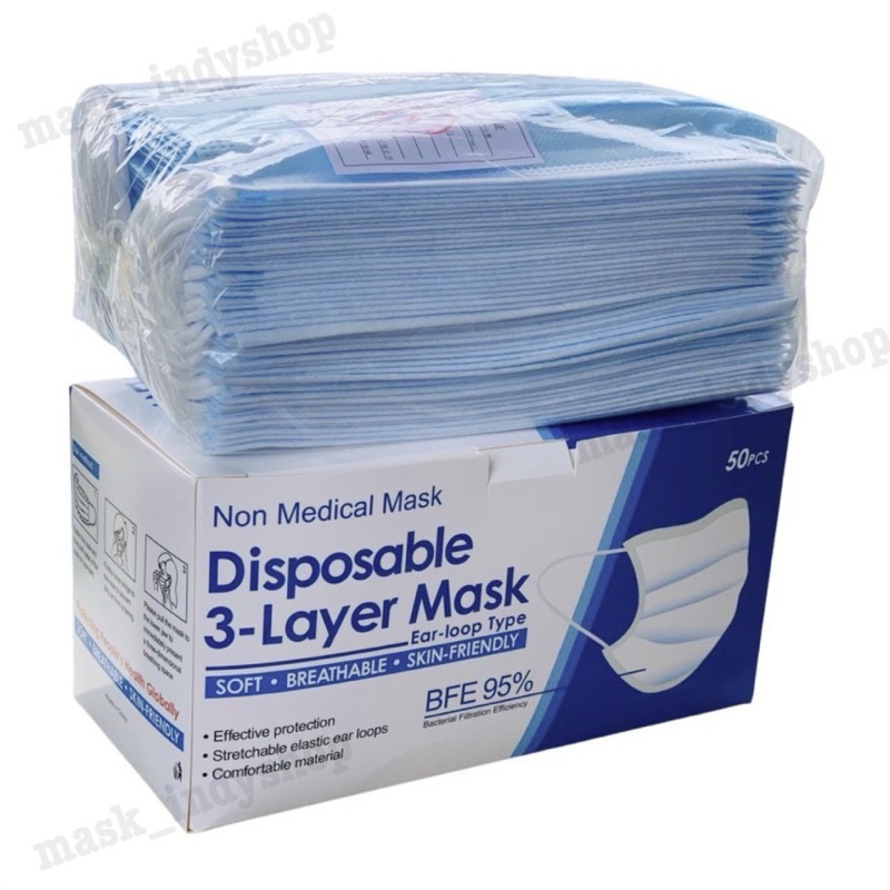 🇳🇱เเมสฟ้าเเละเเมสดำ​ Face Mask หน้ากากอนามัย “ 1แพ๊ค/50ชิ้น” หนา 3 ชั้น) สินค้าพร้อมส่งในไทย