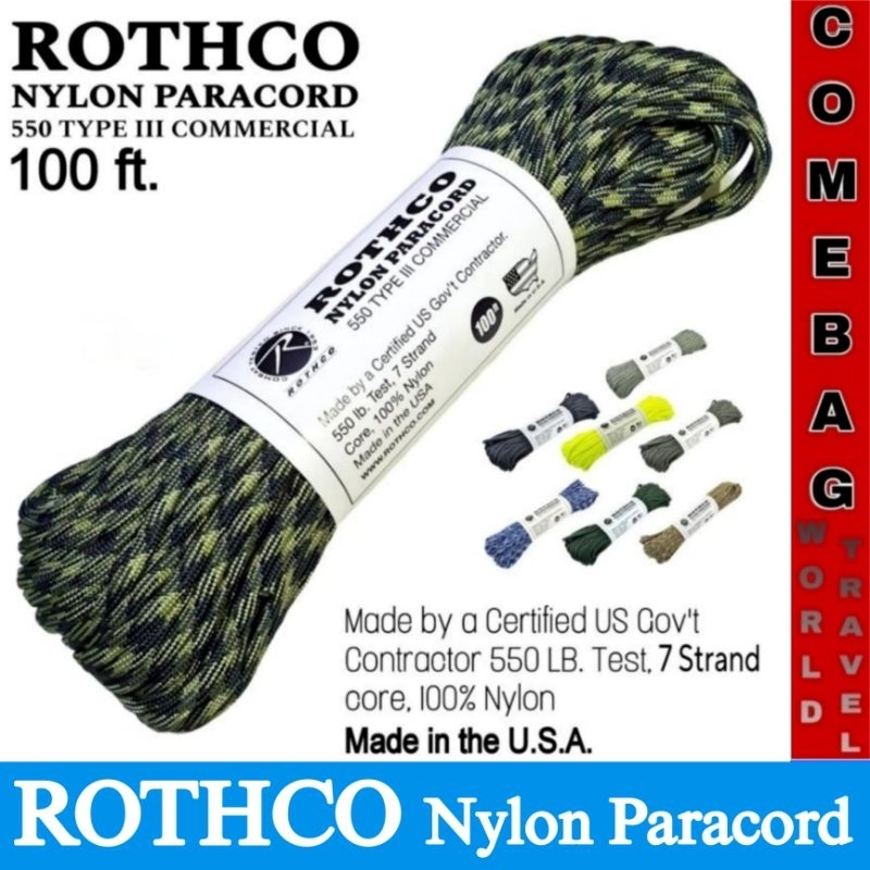 เชือกParacordไนลอน ของ Rothco ผลิตโดยผู้รับเหมาของรัฐบาลสหรัฐอเมริกาที่ได้รับการรับรอง และได้รับการตรวจสอบและทดสอบแล้ว