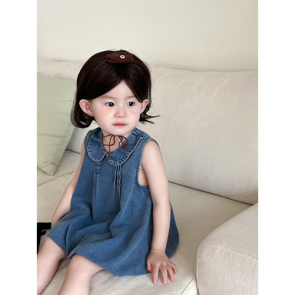 NT Baby - 044 (สินค้าพร้อมส่ง) NEW2024 ชุดเดรสยีนส์แขนกุด ผ้านิ่ม แฟชั่นฤดูร้อนสไตล์เกาหลี สําหรับเด็กผู้หญิง