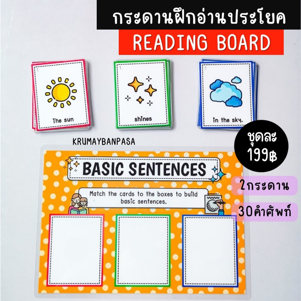 สื่อการสอน กระดานฝึกอ่านประโยค reading board งานสำเร็จ เคลือบร้อนเรียบร้อย สื่อการสอนภาษาอังกฤษ