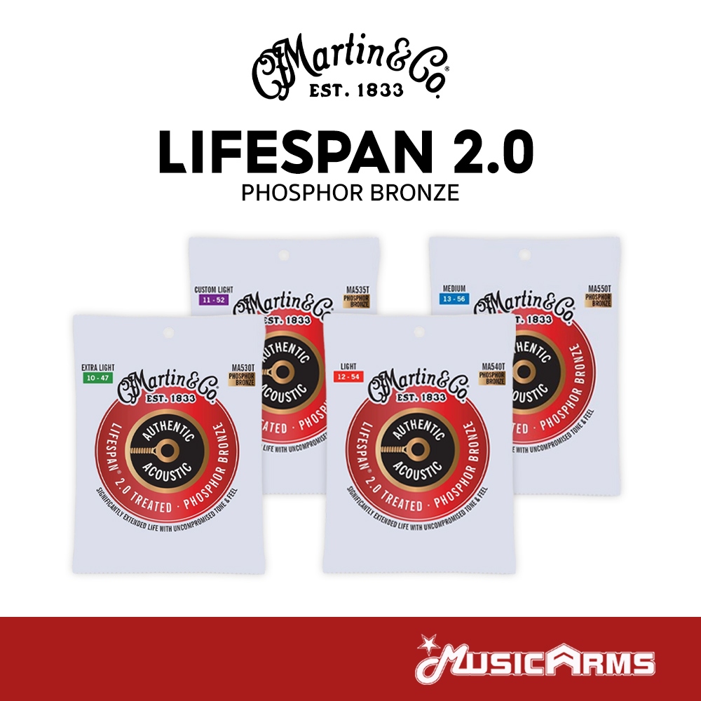 Martin Lifespan 2.0 Treated Phosphor Bronze สายกีต้าร์โปร่ง MA530T / MA535T / MA540T / MA550T