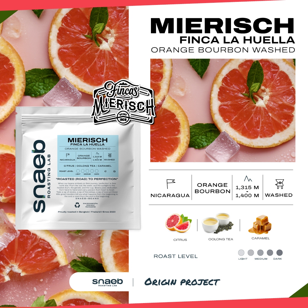 Nicaragua Mierisch Finca La Huella Orange Bourbon Washed | เมล็ดกาแฟคั่ว คั่วอ่อน Snaeb Coffee