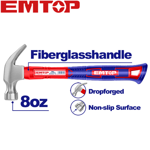 EMTOP ค้อนหงอน ด้ามไฟเบอร์ 8 ออนซ์ รุ่น EHAMCH0801 ( Claw Hammer ) ค้อนตอกตะปูงานคุณภาพสูง