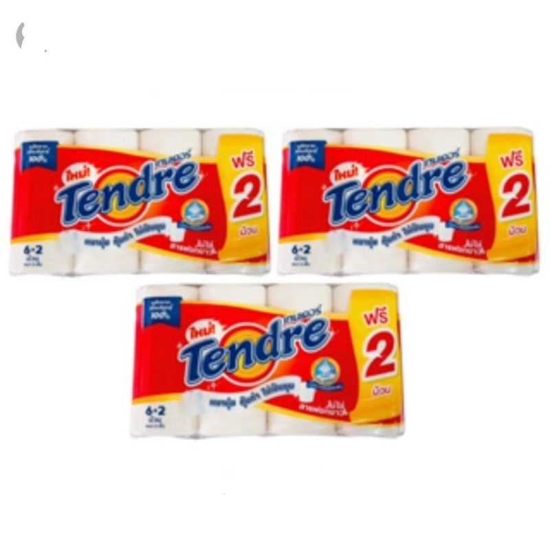 กระดาษทิชชู่​tender​ 6+2 ม้วน​ นุ่มม้วนหนา​ คุณภาพอย่างดี​ เช็ดหน้าได้