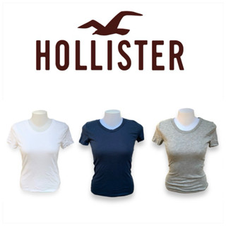 Hollister (ฎ/3) เสื้อยืดคอกลม แขนสั้น ผ้านุ่มยืด รัดรูป ผู้ห…