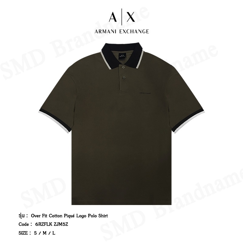 Armani Exchange เสื้อโปโล รุ่น Over Fit Cotton Piqué Logo Polo Shirt Code: 6RZFLK ZJM5Z