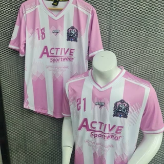 เสื้อกีฬาพิมพ์ลาย แบรนด์ ACTIVE คอวีชายโค้ง ผ้าไมโคร Y-0146