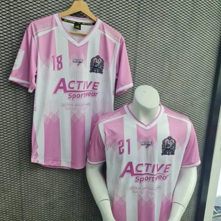 เสื้อกีฬาพิมพ์ลาย แบรนด์ ACTIVE คอวีชายโค้ง ผ้าไมโคร Y-0146