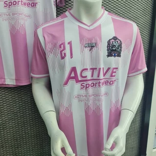 เสื้อกีฬาพิมพ์ลาย แบรนด์ ACTIVE คอวีชายโค้ง ผ้าไมโคร Y-0146