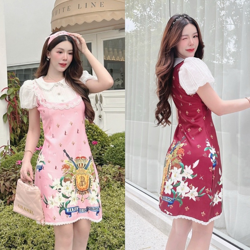 (m) เดรสสั้น คอปกปักเพชร น่ารัก งานป้าย brt