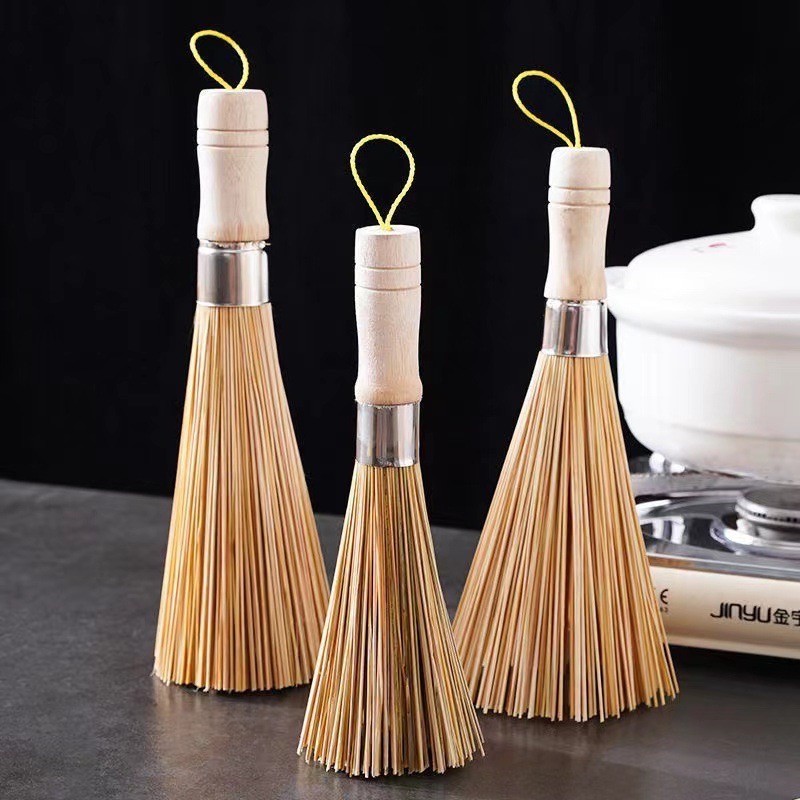 แปรงไม้ไผ่ขัดกระทะ ด้ามไม้หนาจับถนัดมือ Pot cleaning brush