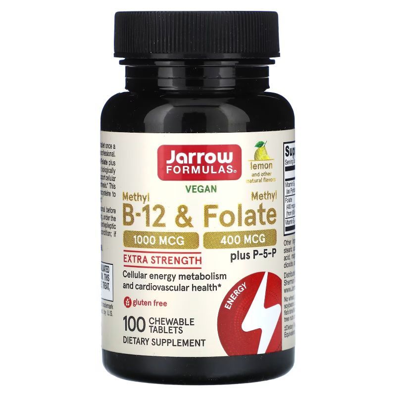 เมทิล โฟเลต&วิตามินบี12, Jarrow Formulas, Methyl B-12 & Methyl Folate, Lemon, 100 Chewable Tablets