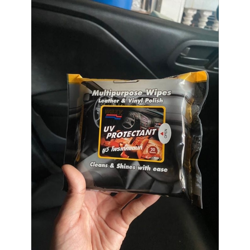 🍭🍭🎯 Waxy ผ้าเปียกของแท้ 100% ผลิตภัณฑ์ดูแลบำรุงรักษาดูแลรถยนต์คอลโซลเครื่องหนังเอนกประสงค์ กันแสงแดดUV