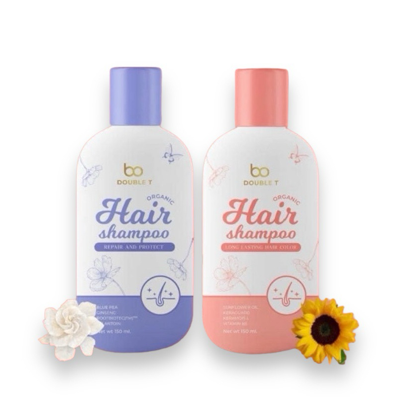 แฮร์แชมพู Double T Hair Shampoo สูตรออแกนิค มี 2 สูตร สีชมพู บำรุงผมทำสี / สีม่วง ลดรังแค ลดผมร่วง **150 ml.**