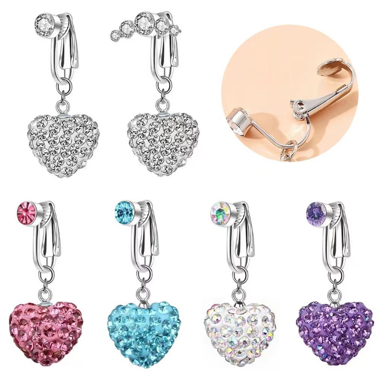 จิวสะดือ แบบหนีบ ไม่ต้องเจาะFake Belly Button Ring, Heart-Set Diamond Belly Button Clip, Piercing-Free Belly Button Ring