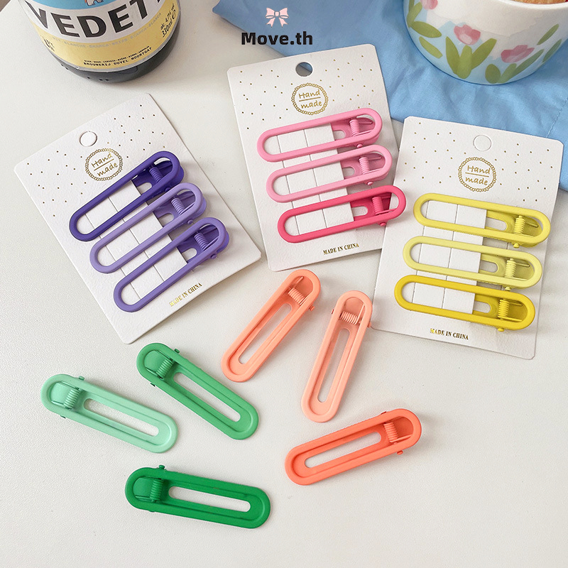 ในไทย-พร้อมส่ง กิ๊บหนีบผม คลิปด้านข้างหน้าม้า สีแคนดี้ น่ารักหวาน สไตล์เกาหลี นักเรียนสำหรับผู้หญิง โลหะ เครื่องประดับผม