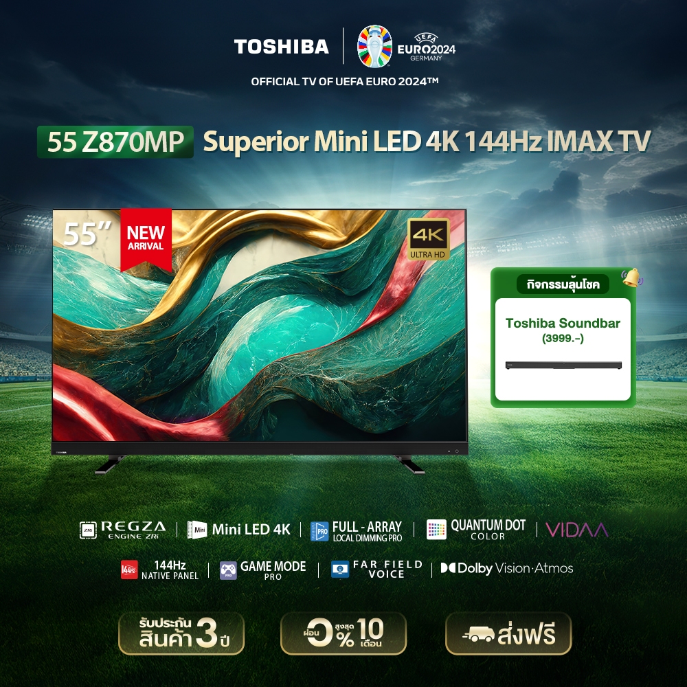 [Free Soundbar]Toshiba TV 55Z870MP ทีวี 55 นิ้ว Mini-LED 144Hz 4K Ultra HD HDR10+ Far Field Voice control smart TV