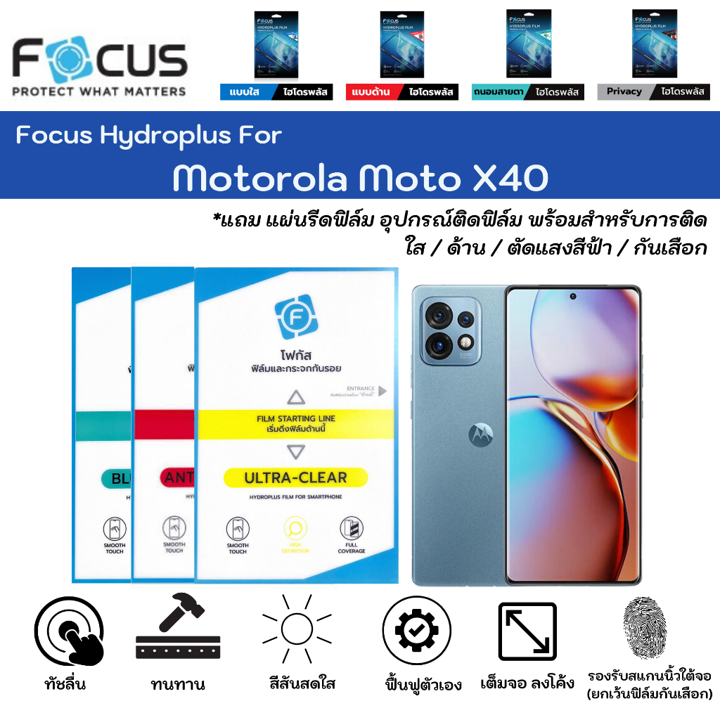 Focus Hydroplus For Motorola Moto X40 ฟิล์มกันรอยไฮโดรเจลโฟกัส แถมแผ่นรีด-อุปกรณ์ทำความสะอาด