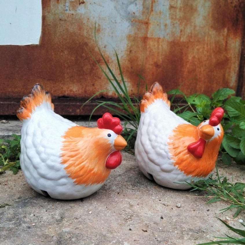 ตุ๊กตาเซรามิค ตุ๊กตาจัดสวน ไก่เซรามิค จัดสวนหย่อม ไก่แจ้คู่ ไก่เกาะรั้ว เซ็ท 2ตัว ขนาด 9นิ้ว สไตล์มินิมอล