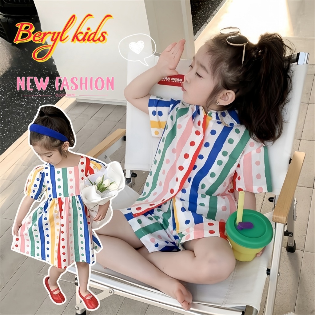 Beryl kids🌸ชุดเซ็ทเด็ก แฟชั่น🎀สไตล์ใหม่สำหรับเด็กชายและเด็กหญิง กระโปรงน่ารัก เสื้อฮาวาย กางเกงชายหาด ใส่สบาย ฤดูร้อน