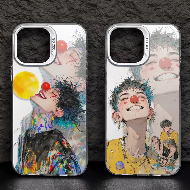 เด็กชายตัวตลก เคสโทรศัพท์มือถือ สําหรับ iPhone 11 12 13 14 15 Pro Max XR X XS Max 6 7 8 Plus SE Soft Silicone สเงิน เคส