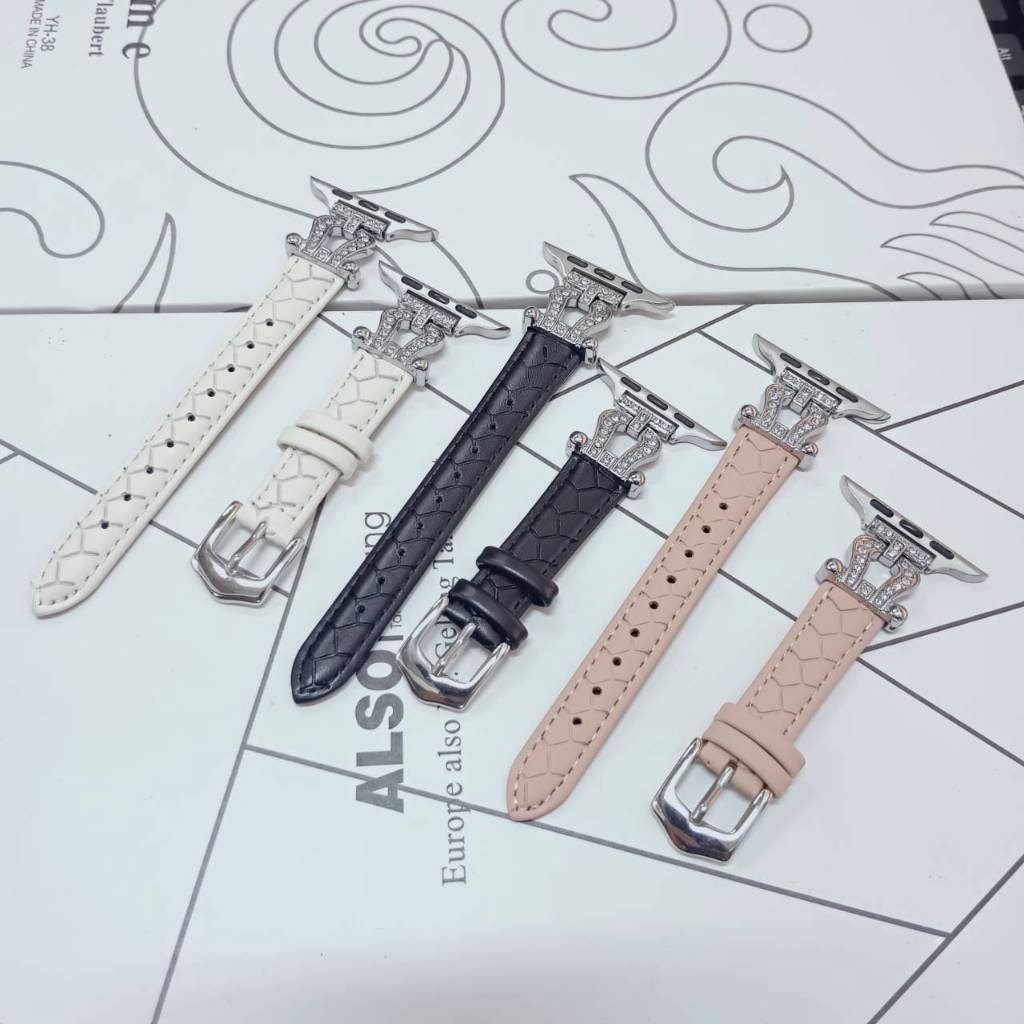 พร้อมส่ง สายนาฬิกา สมาร์ทวอทซ์ สายหนัง PU ลายงู ตกแต่งเพชร แบบเส้นเล็ก Slim ขนาด 38/40/41mm 42/44/45/49mm