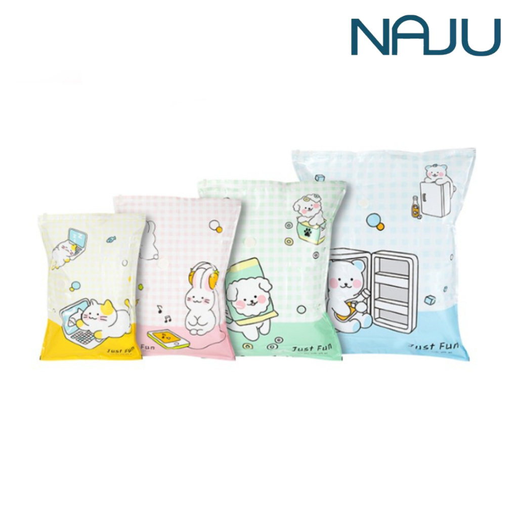 Naju ถุงสุญญากาศ Vacuum Bag 1 ชิ้น ถุงเก็บเสื้อผ้า ผ้าห่ม มีวาล์ว ปั๊มลมในตัว หนาแน่น กันฝุ่น ประหยัดพื้นที่