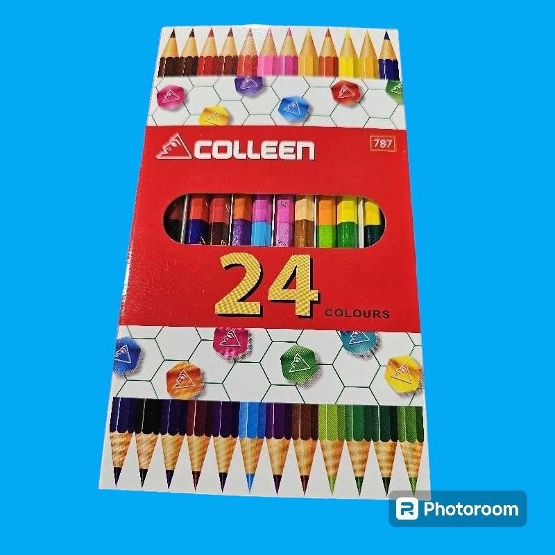 สีไม้คอลีนcolleen 12เเท่ง24 สี แบบ 2หัวให้สีสด นุ่มลื่นสินค้าใหม่ทุกชิ้น ของแท้ %เนื้อสีสดใส เนียนสวย สีเข้มรุ่น787