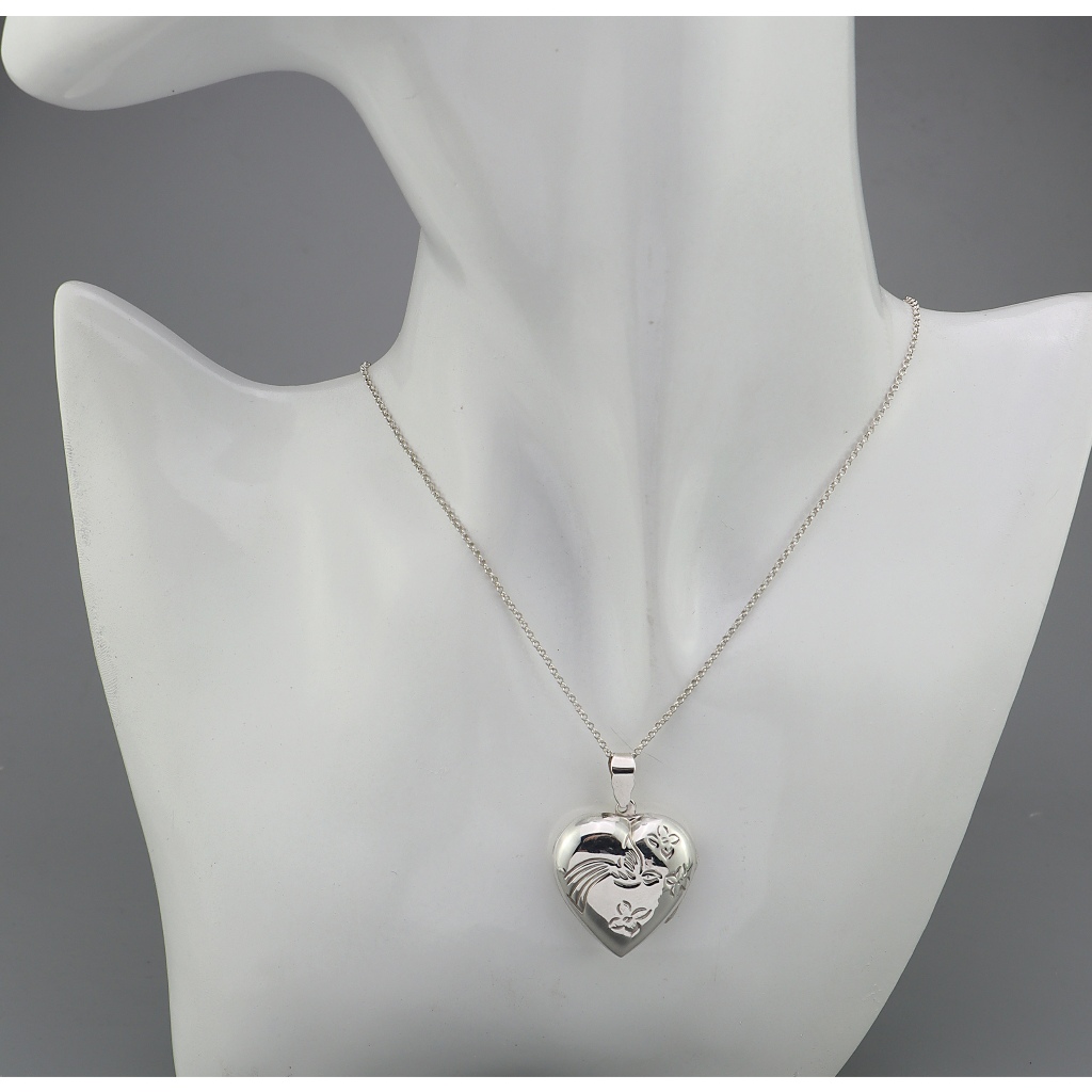 [พร้อมส่ง] (Pendant/เฉพาะจี้): 925 sterling silver pendant, heart locket, flower pattern /จี้เงินแท้ 925 ล็อกเก็ตหัวใจ