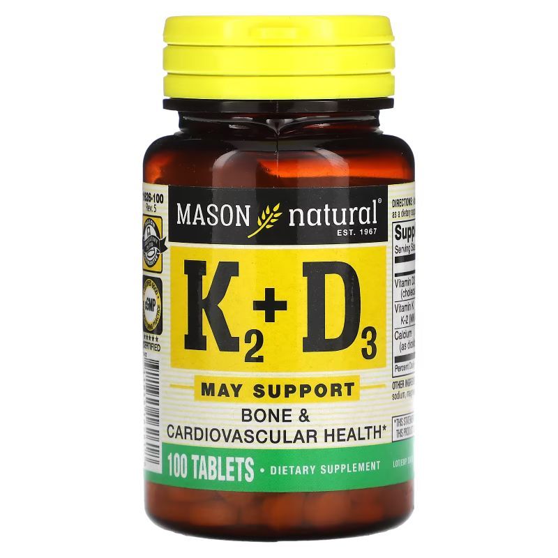 วิตามินเค2 + วิตามินดี3  Mason Natural, Vitamin K2 (MK-4) Plus Vitamin D3, 100 Tablets