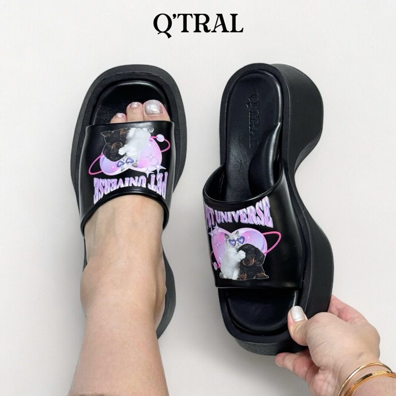 (แนะนำลด 1 ไซส์) รองเท้าแตะสันตึก พิมพ์ลายสไตล์เกาหลี 36-40 สูง 2นิ้ว พื้นนุ่มหน้านิ่ม (QT007)