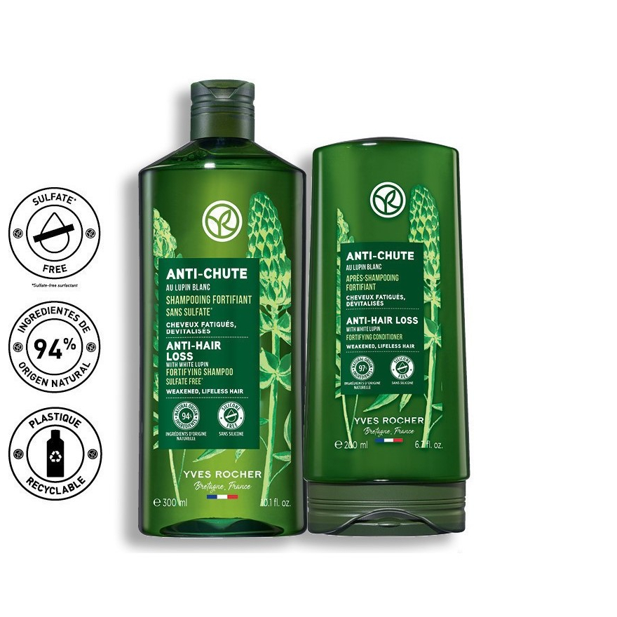 อีฟ โรเช Yves Rocher Anti-Hair Loss Shampoo 300 มล. &amp; conditioner 200 มล. แชมพูและครีมนวดลดผมร่วง