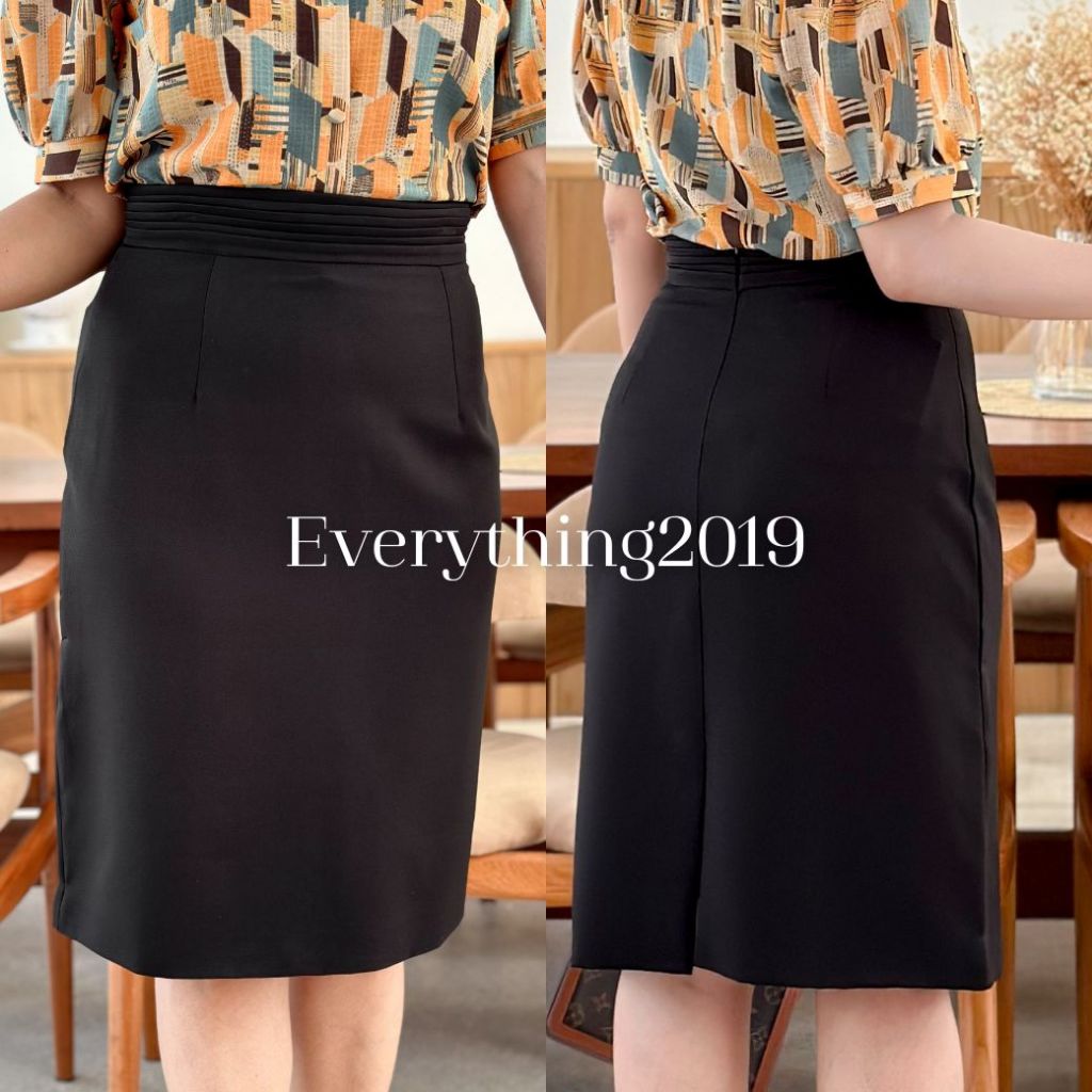 Everything2019🌻กระโปรงทำงานผู้หญิง แต่งจีบรอบเอว ผ่าหลัง ใส่สบาย มีซับใน  (6333)