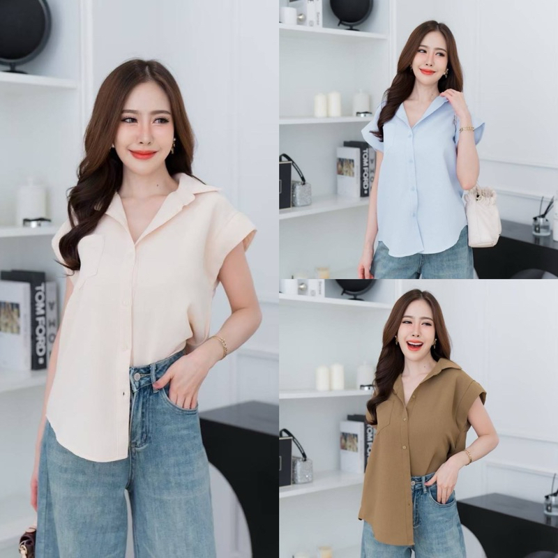gola shirt เสื้อเชิ้ตคอปกเเขนล้ำ ผ้าลายวาฟเฟิลนุ่มๆ มีเทกเจอร์ผ้าในตัวอก 42“
